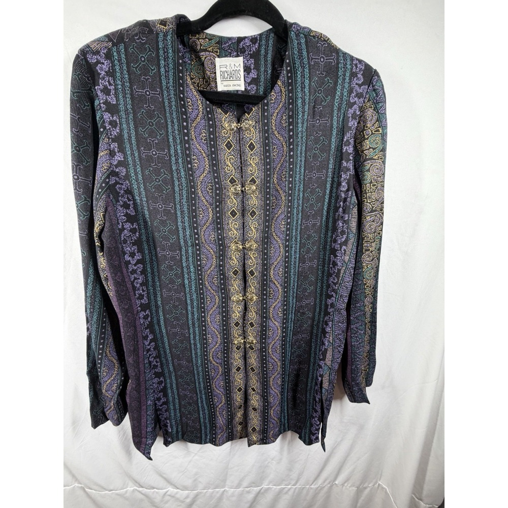 Vintage R&M Richards Karen Kwong Jacket Boho Tapestry Print Heart Clasp